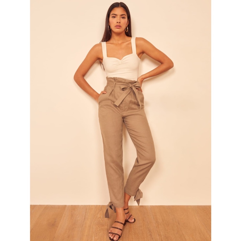 Reformation Norman High Rise Linen Paperbag Trousers